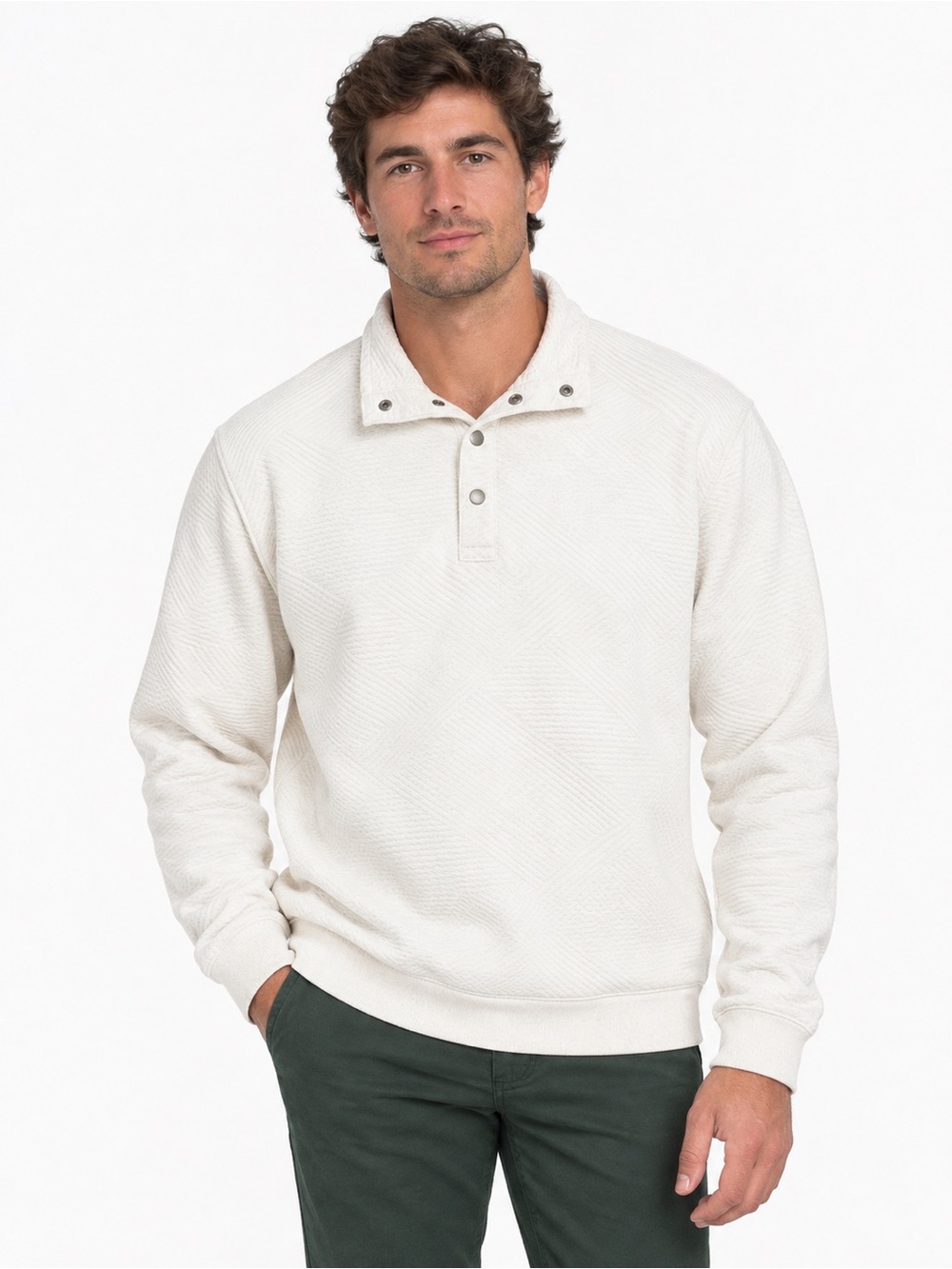 Goodfellow & Co Men's Quilted Snap Pullover Sweatshirt Ivory Size L